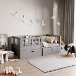 szare łózeczko dla dzieci