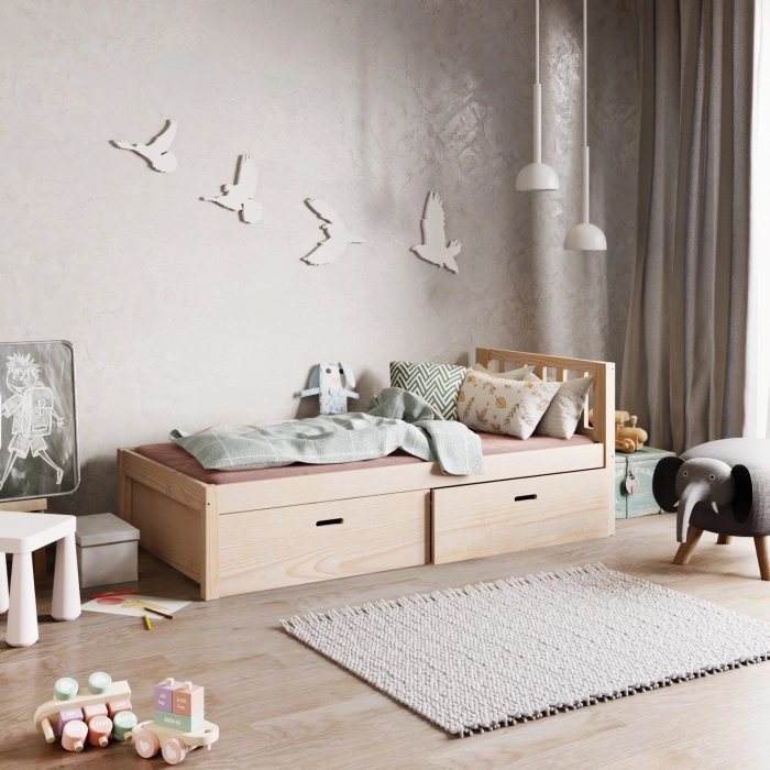 Łóżeczko dziecięce bez barierek z szufladami