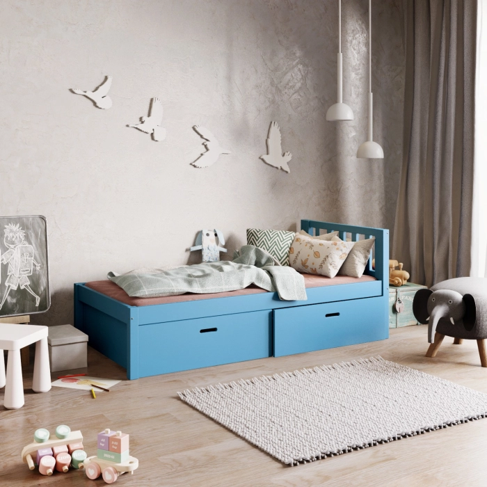 Łóżeczko dziecięce bez barierek z szufladami