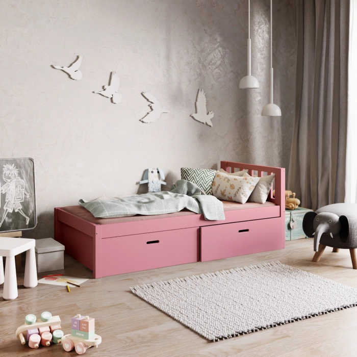 Łóżeczko dziecięce bez barierek z szufladami