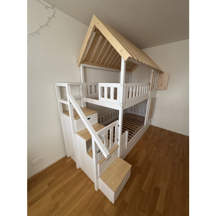 Nowoczesne łóżko piętrowe domek w stylu skandynawskim