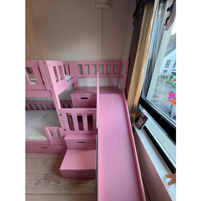 Nowoczesne łóżko piętrowe dziecięce ze schodami i ślizgawką  🖼️ ALT 6