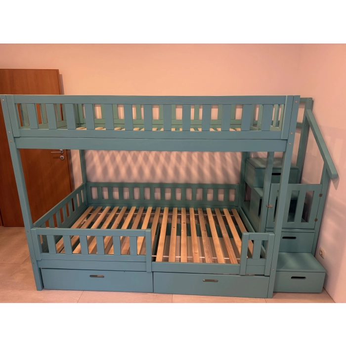 Duże Łóżko Piętrowe ze Schodami 120x200 – Zielone